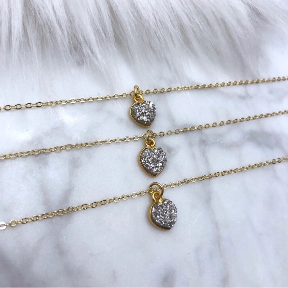 Gold Druzy Heart Necklace